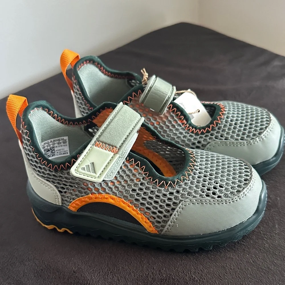adidas Summerflexi Kids Mesh Sportswear Shoes in Olive Green & Orange